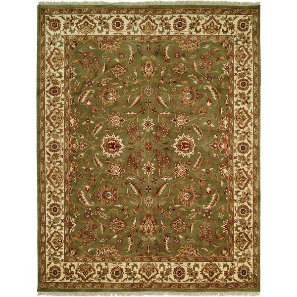 Lateef Green Ivory Hand Knotted Area Rug 8 Square