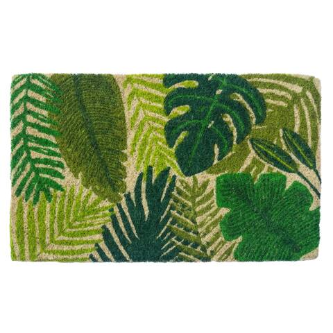 Tropical Leaves Handwoven Coconut Fiber Doormat