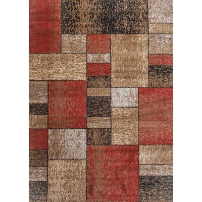 World Rug Gallery Squares Wowen Red Rug - 2' x 3'