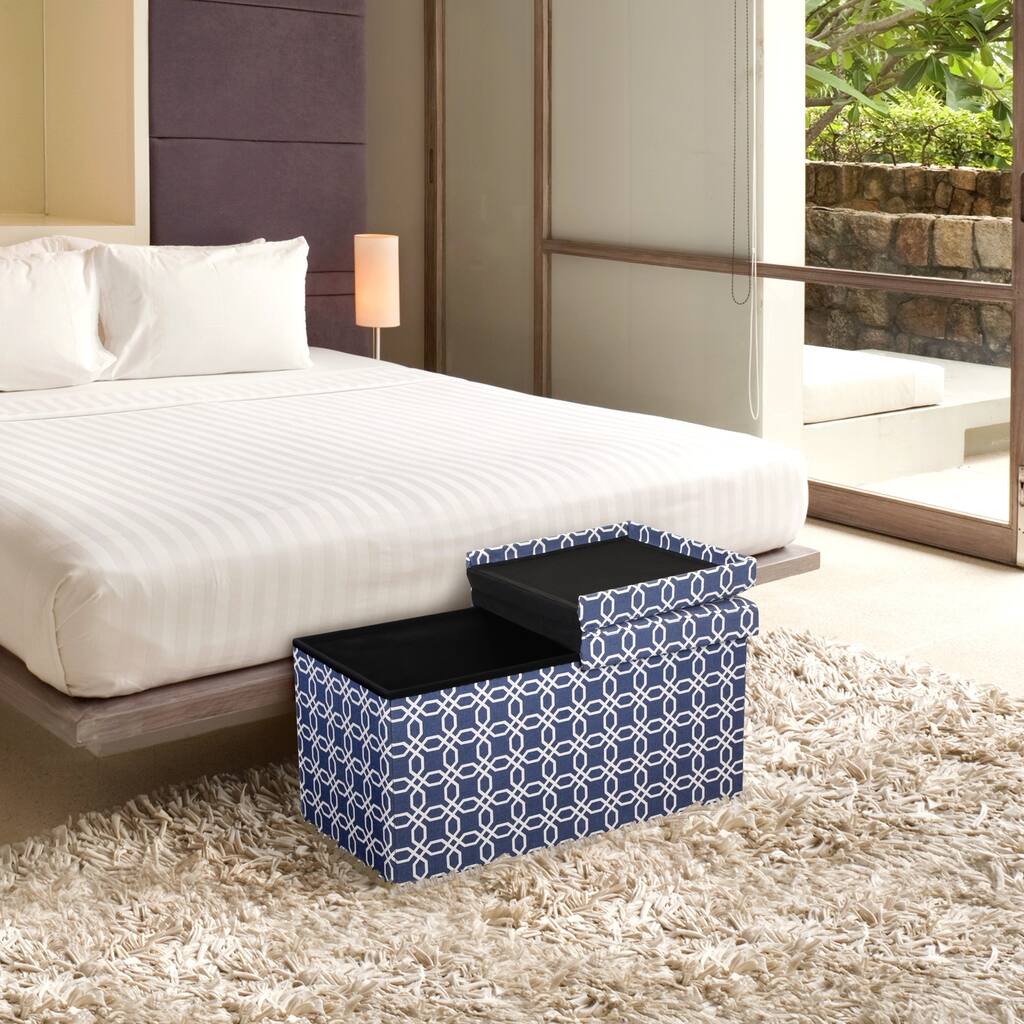 Storage Ottoman Bench 30 Inch Smart Lift Top Upholstered Octagon Blue By Crown Comfort