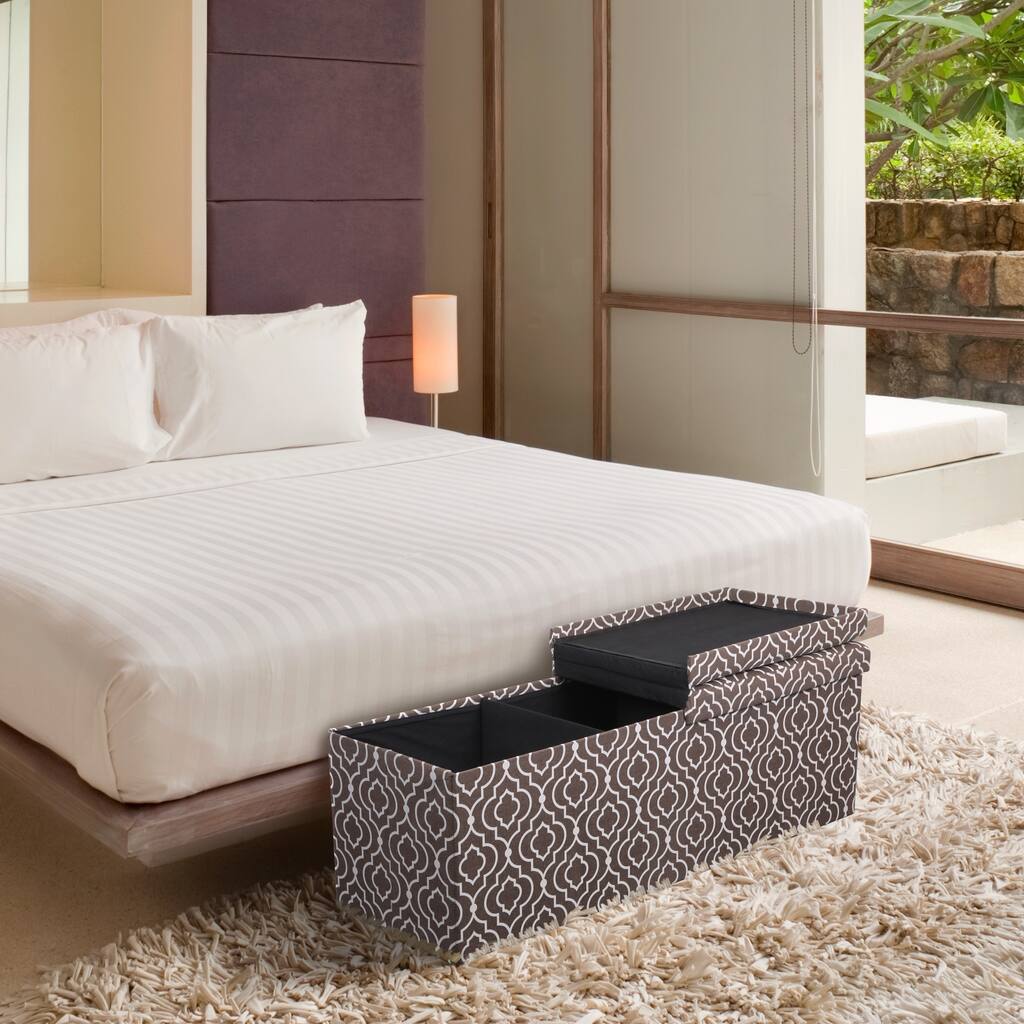 Storage Ottoman Bench 45 Inch Crown Comfort Smart Lift Top Upholstered Moroccan Brown By Crown Comfort