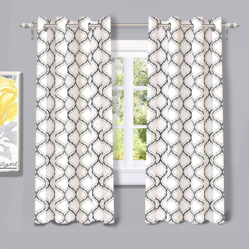 DriftAway Geo Trellis Room Darkening Grommet Top Window Curtain Panel Pair