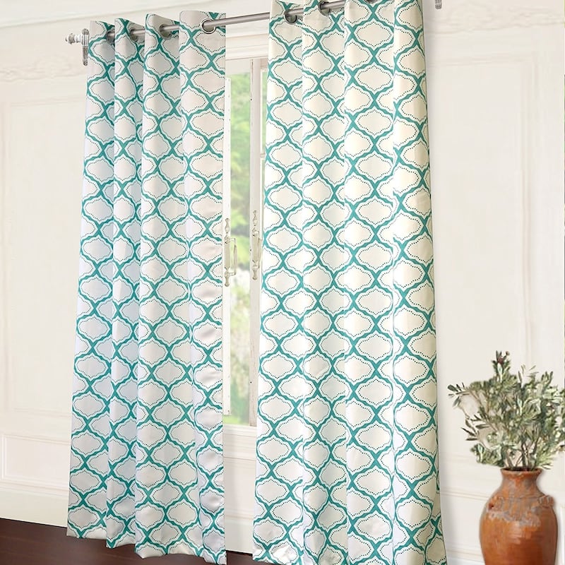 DriftAway Geo Trellis Room Darkening Grommet Top Window Curtain Panel Pair