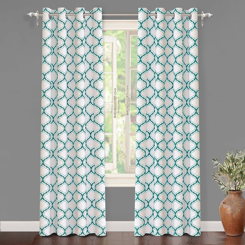 DriftAway Geo Trellis Room Darkening Grommet Top Window Curtain Panel Pair