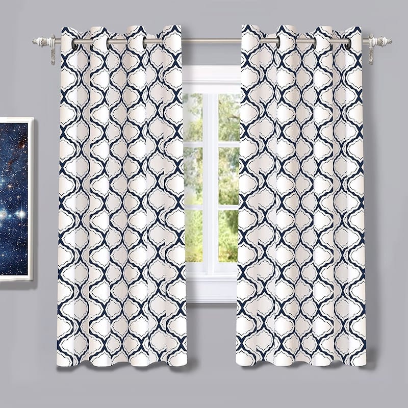 DriftAway Geo Trellis Room Darkening Grommet Top Window Curtain Panel Pair
