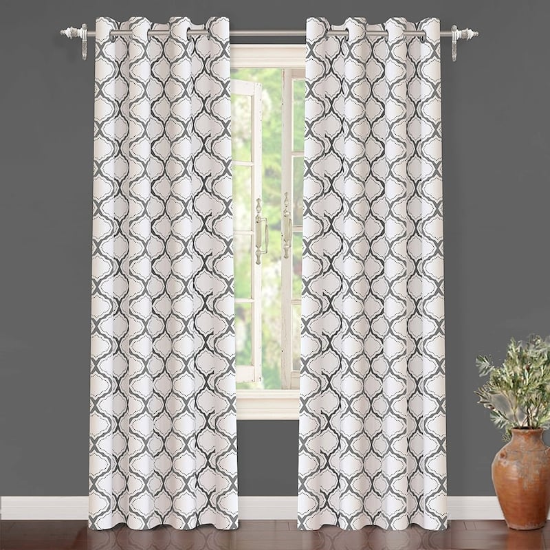 DriftAway Geo Trellis Room Darkening Grommet Top Window Curtain Panel Pair