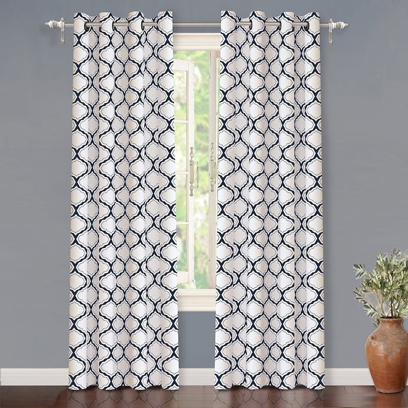 DriftAway Geo Trellis Room Darkening Grommet Top Window Curtain Panel Pair