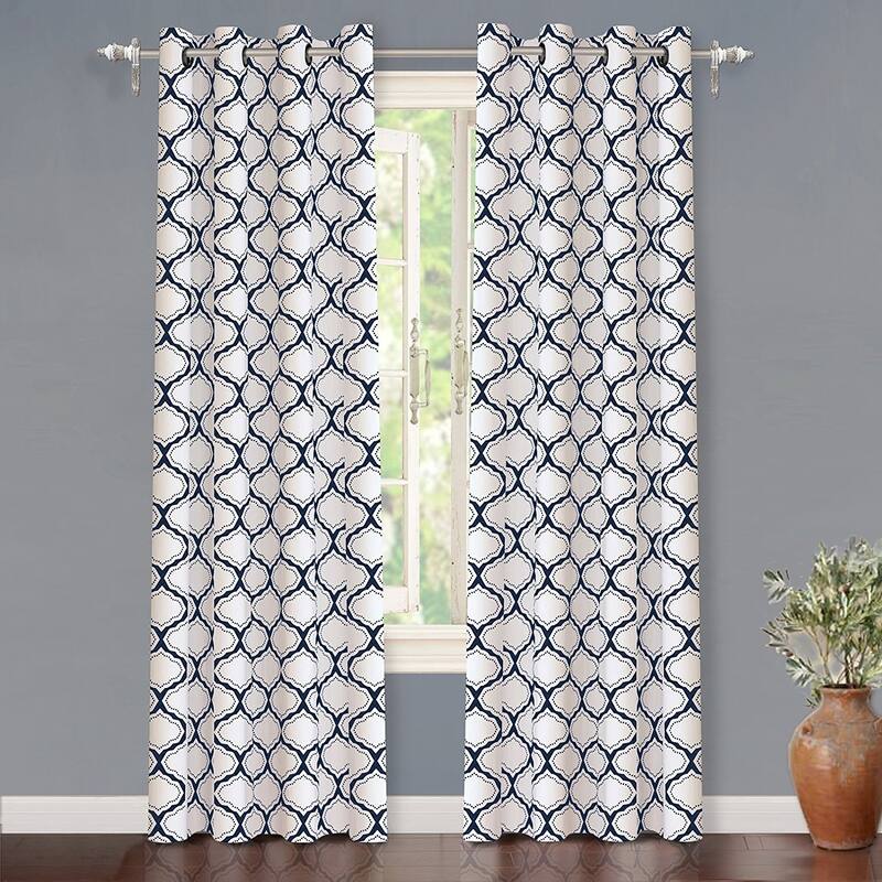 DriftAway Geo Trellis Room Darkening Grommet Top Window Curtain Panel Pair