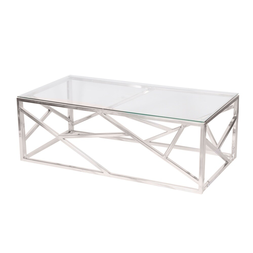 Mod-Arte Sterling Silvertone Stainless Steel Coffee Table with Clear Glass Top