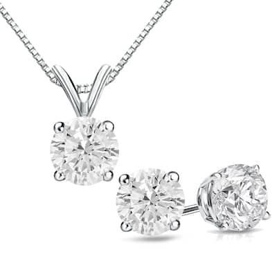 Auriya 14k Gold 1 1/6ct TDW Clarity-Enhanced Diamond Stud Earrings and Solitaire Diamond Necklace Set (H-I, I2-I3)