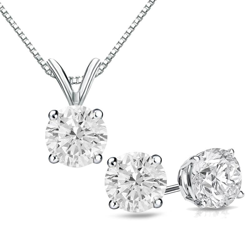 Auriya 14k Gold 1 1/6ct TDW Clarity-Enhanced Diamond Stud Earrings and Solitaire Diamond Necklace Set (H-I, I2-I3)