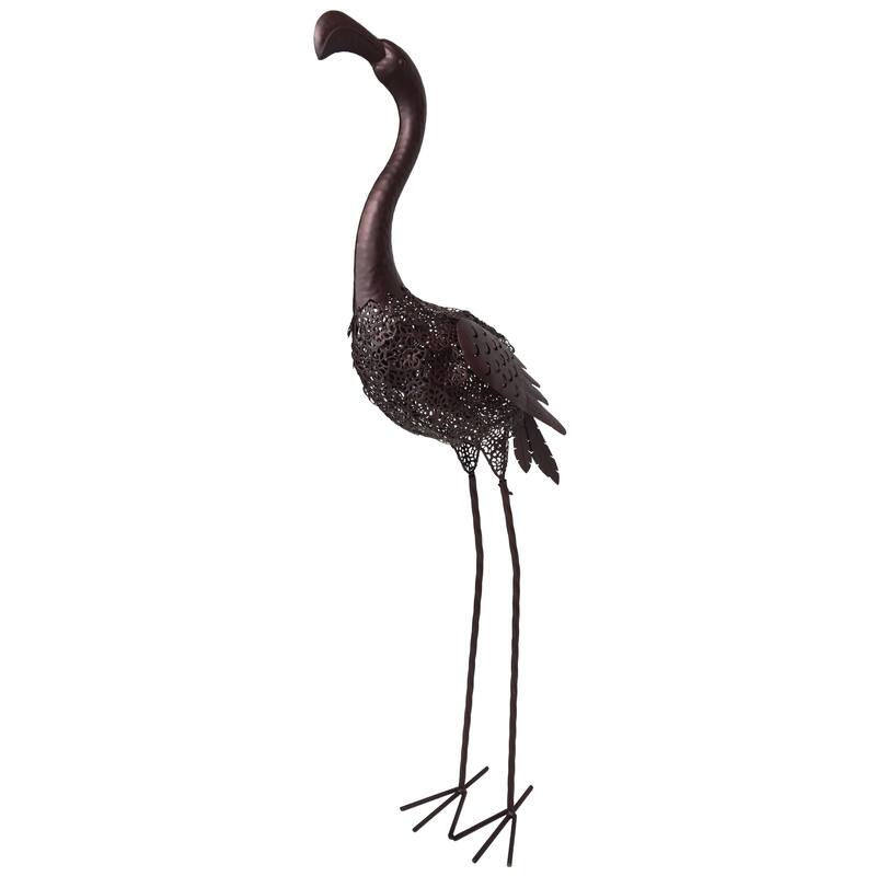 Hammer Tone Bronze 40 inch Steel Outdoor Animal Garden Flamingo Metal Sculpture Statue with Solar Light and Ground Stake