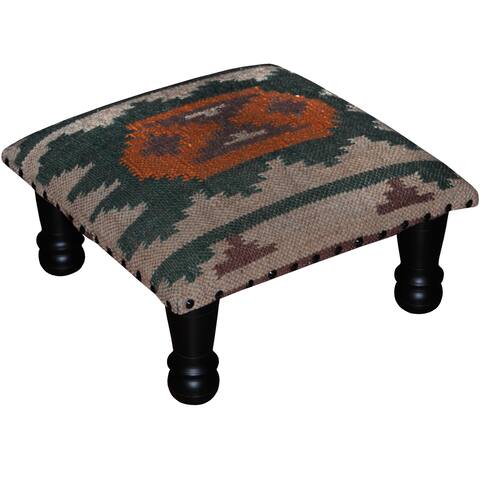 Handmade Kilim Ottoman Footstool (India) - 15" x 15" x 7"