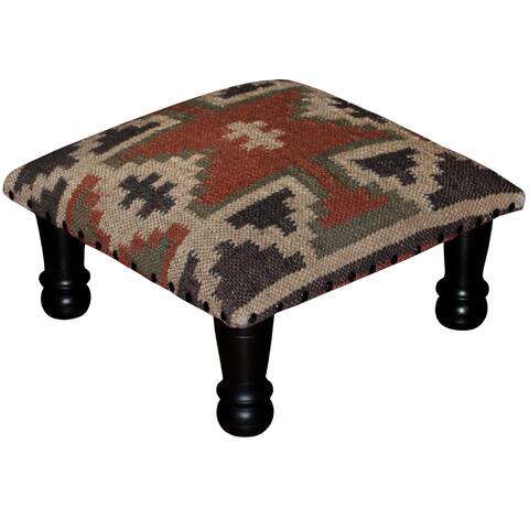 Handmade Tribal Kilim Ottoman Footstool (India) - 15" x 15" x 7"