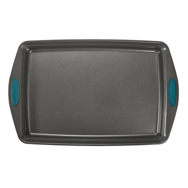 Rachael Ray Nonstick Bakeware Set with Grips includes Nonstick Baking Pans,  Baking Sheet and Nonstick Bread Pan - 5 Piece, Gray with Marine Blue