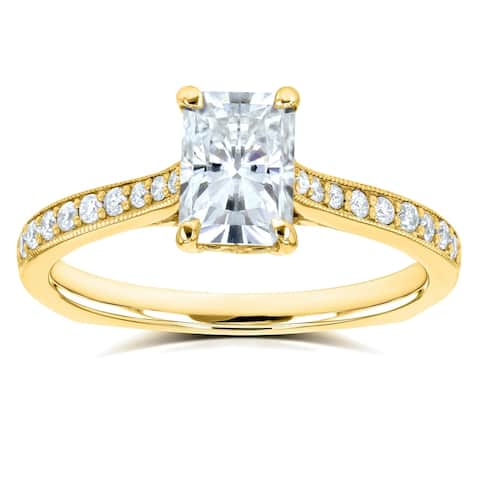 Annello by Kobelli 14k Gold 1 2/5ct TGW Radiant Moissanite and Diamond Vintage Trellis Engagement Ring