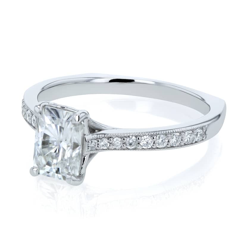 Annello by Kobelli 14k Gold 1 2/5ct TGW Radiant Moissanite and Diamond Vintage Trellis Engagement Ring