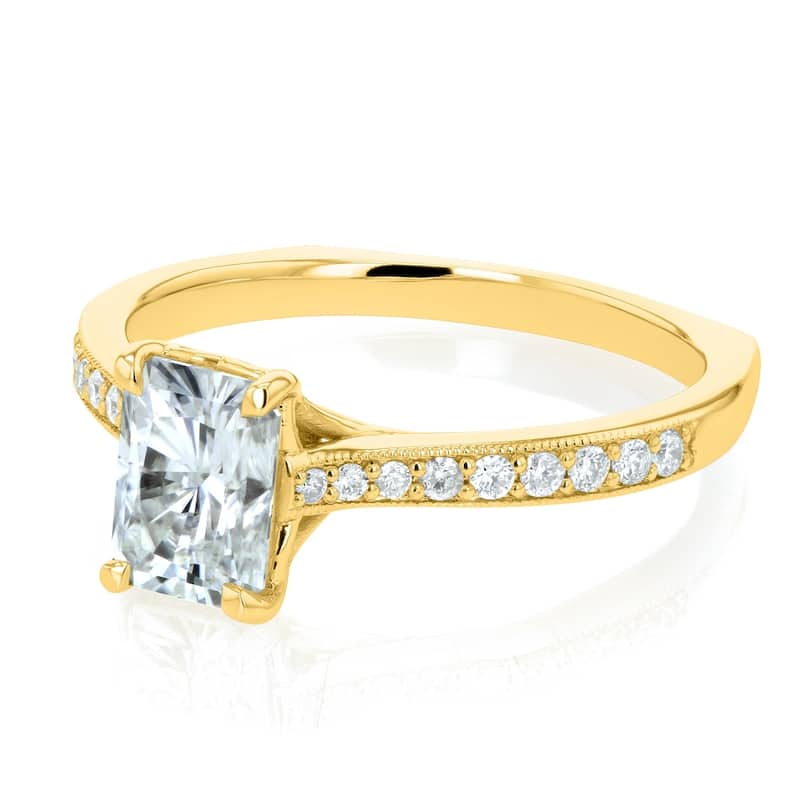 Annello by Kobelli 14k Gold 1 2/5ct TGW Radiant Moissanite and Diamond Vintage Trellis Engagement Ring
