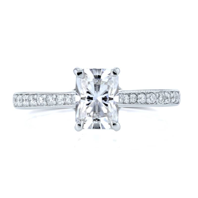 Annello by Kobelli 14k Gold 1 2/5ct TGW Radiant Moissanite and Diamond Vintage Trellis Engagement Ring