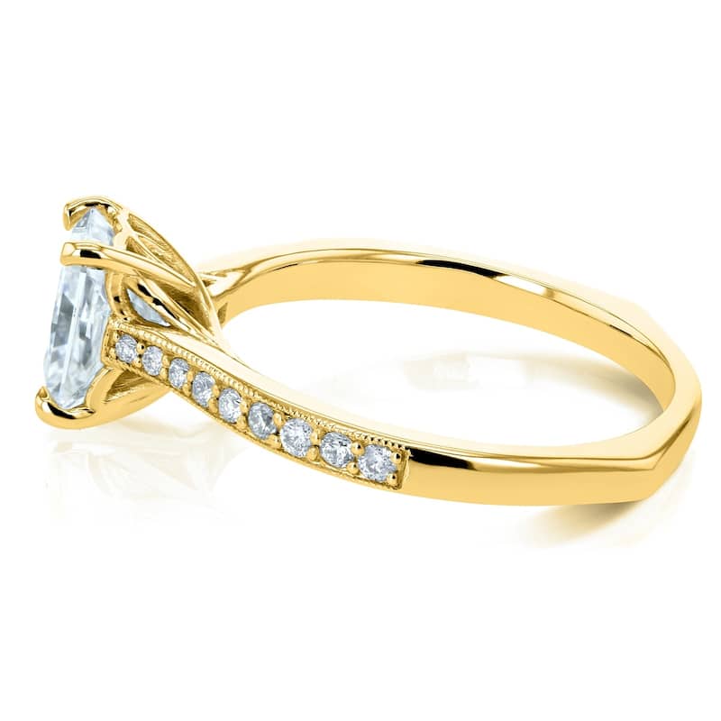 Annello by Kobelli 14k Gold 1 2/5ct TGW Radiant Moissanite and Diamond Vintage Trellis Engagement Ring