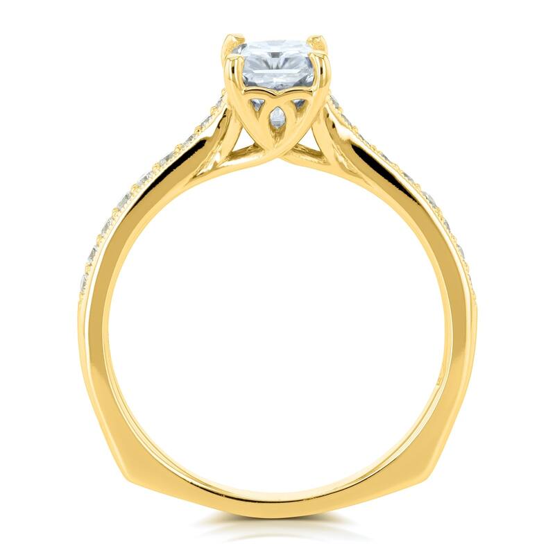 Annello by Kobelli 14k Gold 1 2/5ct TGW Radiant Moissanite and Diamond Vintage Trellis Engagement Ring