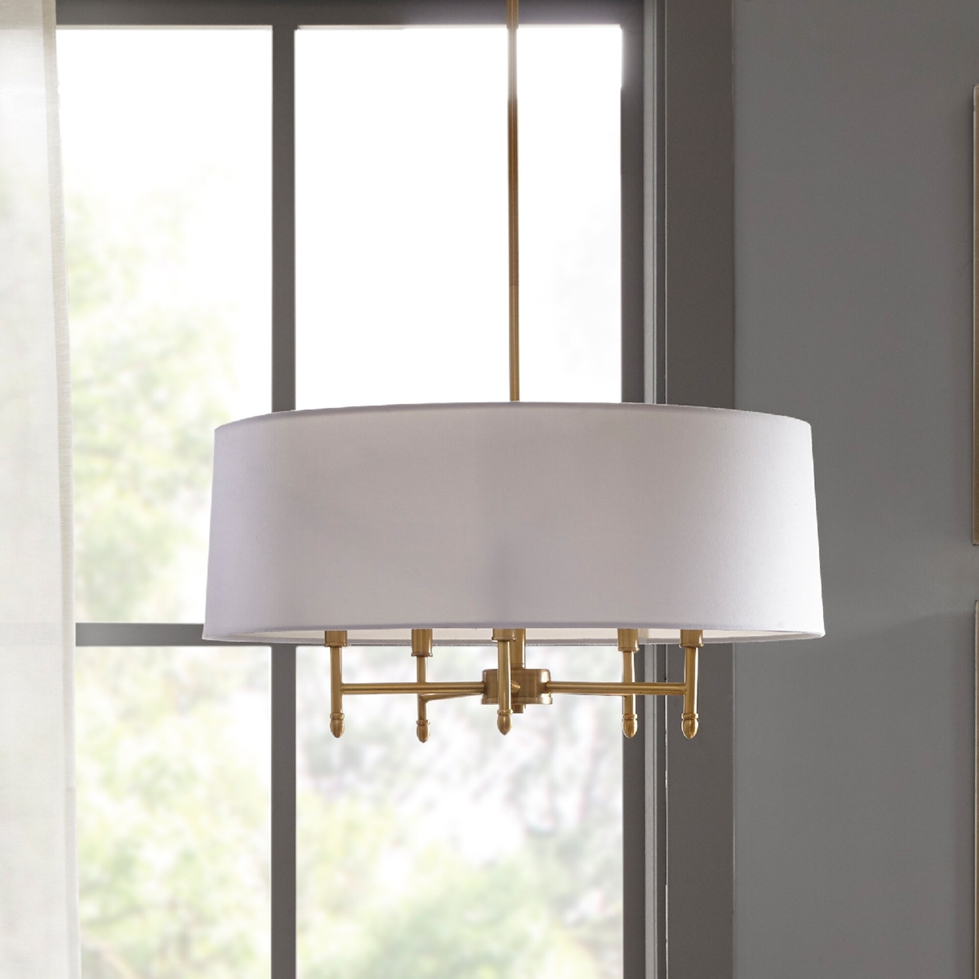 Madison Park Signature Presidio 5-Light Gold Drum Chandelier (24"L x 24"W x 56.25"H - White/ Gold) - Chandeliers For Bedrooms by Overstock.com