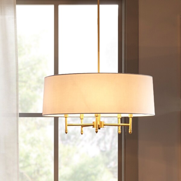 Madison Park Signature Presidio White/ Gold Chandelier with White Taper Shaped Shade