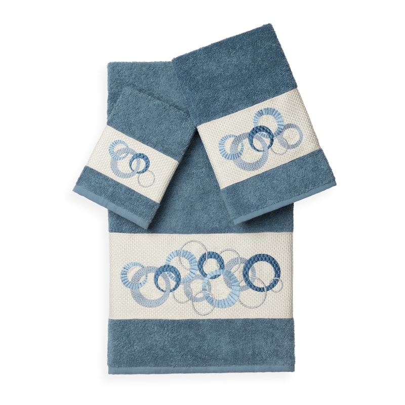Authentic Hotel and Spa Turkish Cotton Circles Embroidered 3 piece Towel Set