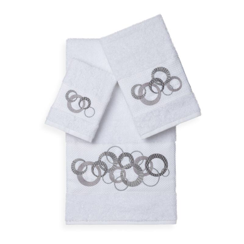 Authentic Hotel and Spa Turkish Cotton Circles Embroidered 3 piece Towel Set - White