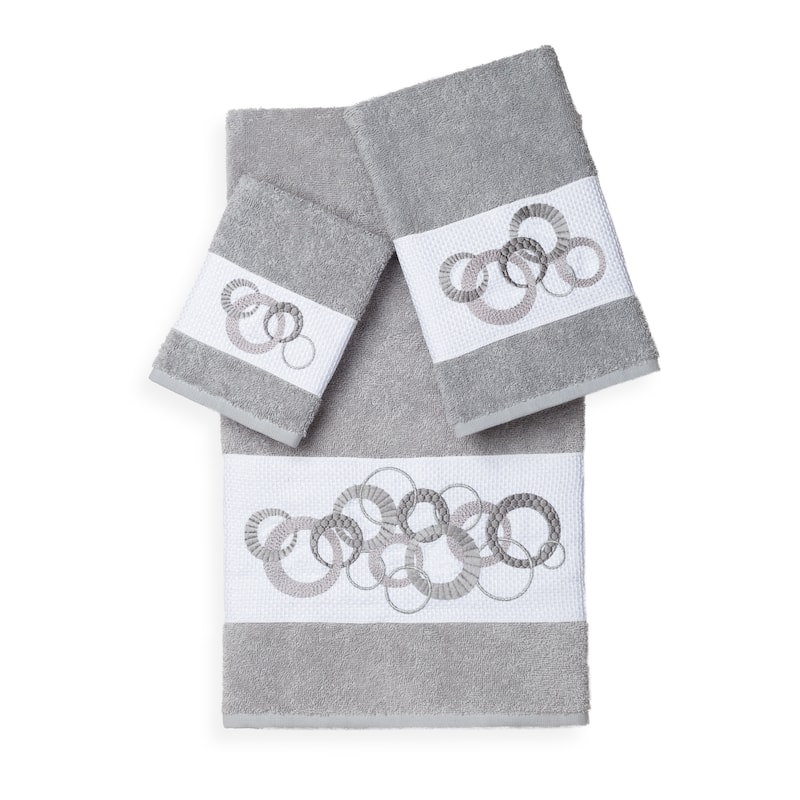Authentic Hotel and Spa Turkish Cotton Circles Embroidered 3 piece Towel Set - Grey
