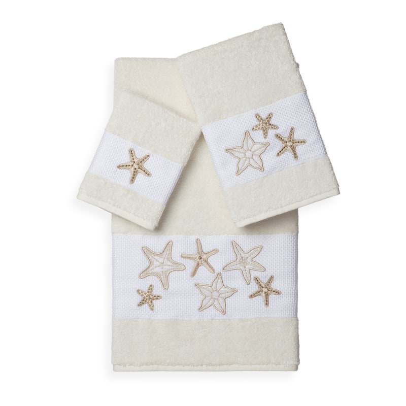 Authentic Hotel and Spa Turkish Cotton Starfish Embroidered 3 piece Towel Set - Cream