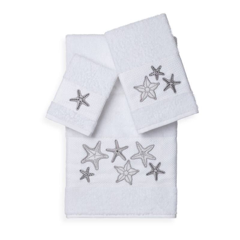 Authentic Hotel and Spa Turkish Cotton Starfish Embroidered 3 piece Towel Set - White