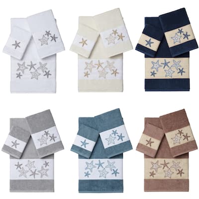Authentic Hotel and Spa Turkish Cotton Starfish Embroidered 3 piece Towel Set