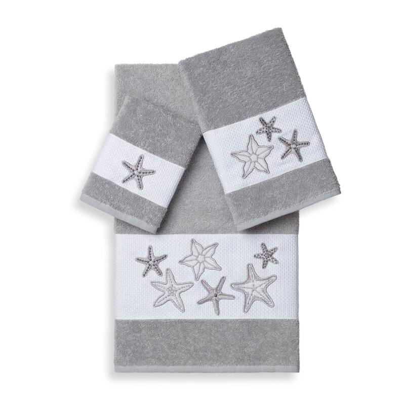 Authentic Hotel and Spa Turkish Cotton Starfish Embroidered 3 piece Towel Set - Grey