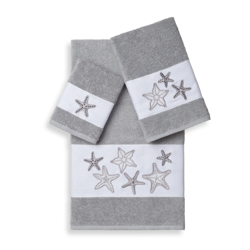 Authentic Hotel and Spa Turkish Cotton Starfish Embroidered 3 piece Towel Set