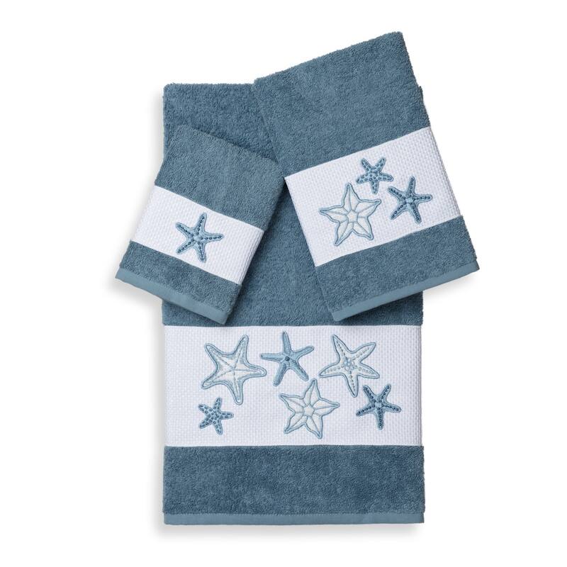 Authentic Hotel and Spa Turkish Cotton Starfish Embroidered 3 piece Towel Set - Teal