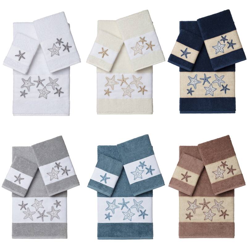 Authentic Hotel and Spa Turkish Cotton Starfish Embroidered 3 piece Towel Set