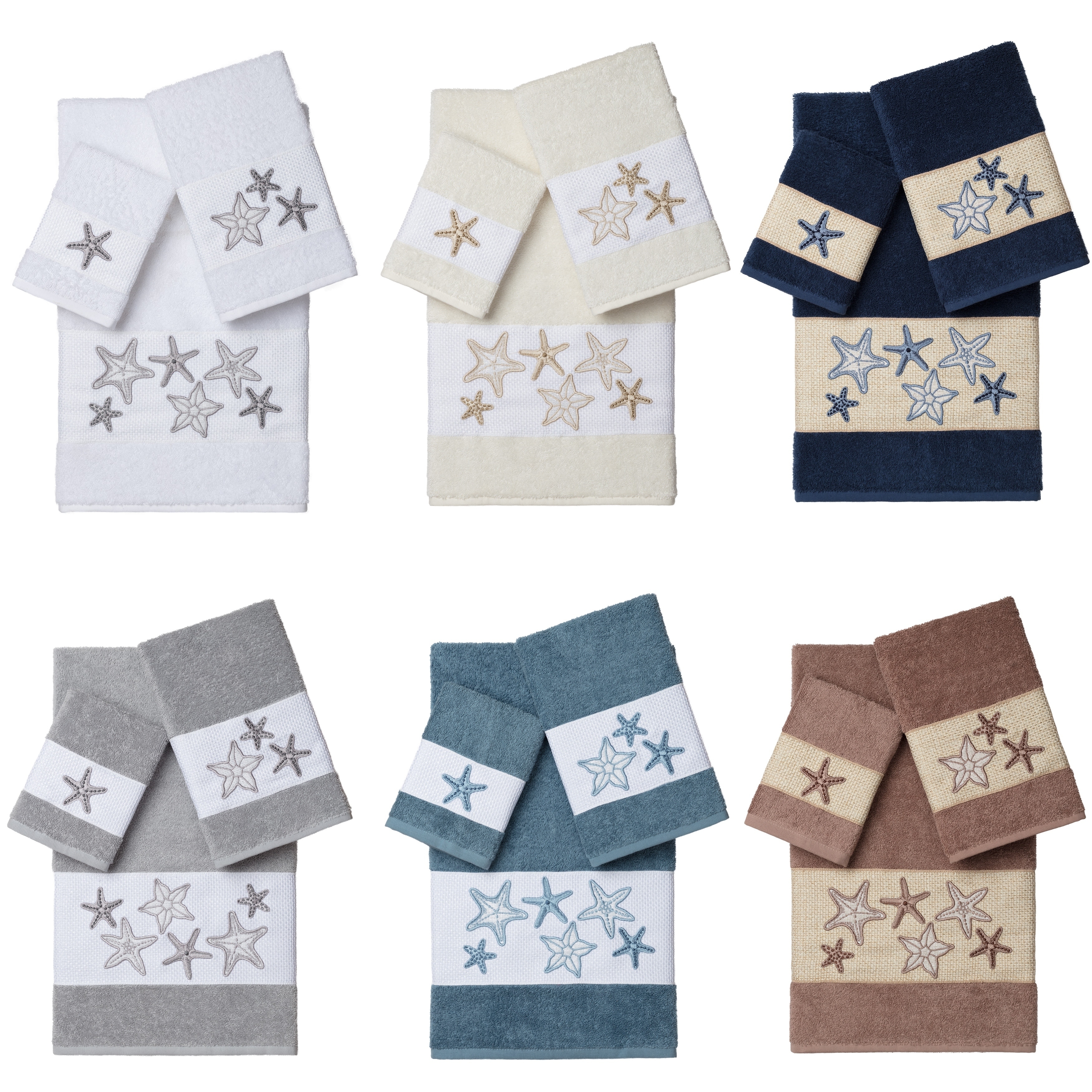 Authentic Hotel and Spa Turkish Cotton Starfish Embroidered 3 piece Towel Set