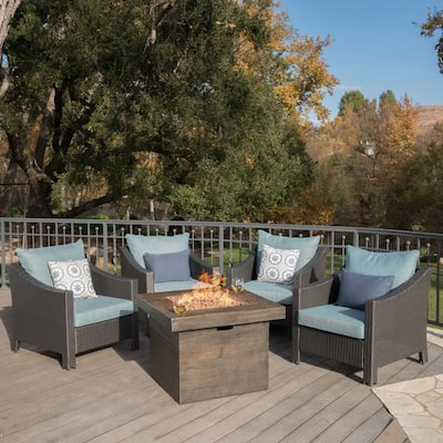 Antibes Outdoor 5-piece Wicker Club Chair Set with Square Firepit by Christopher Knight Home