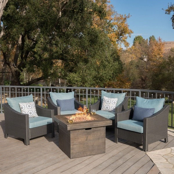 Antibes Outdoor 5-piece Wicker Club Chair Set with Square Firepit by Christopher Knight Home. Opens flyout.