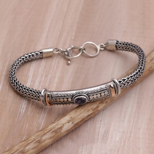 Handmade Gold Accent Sterling Silver 'Center of Hope' Amethyst Bracelet (Indonesia)