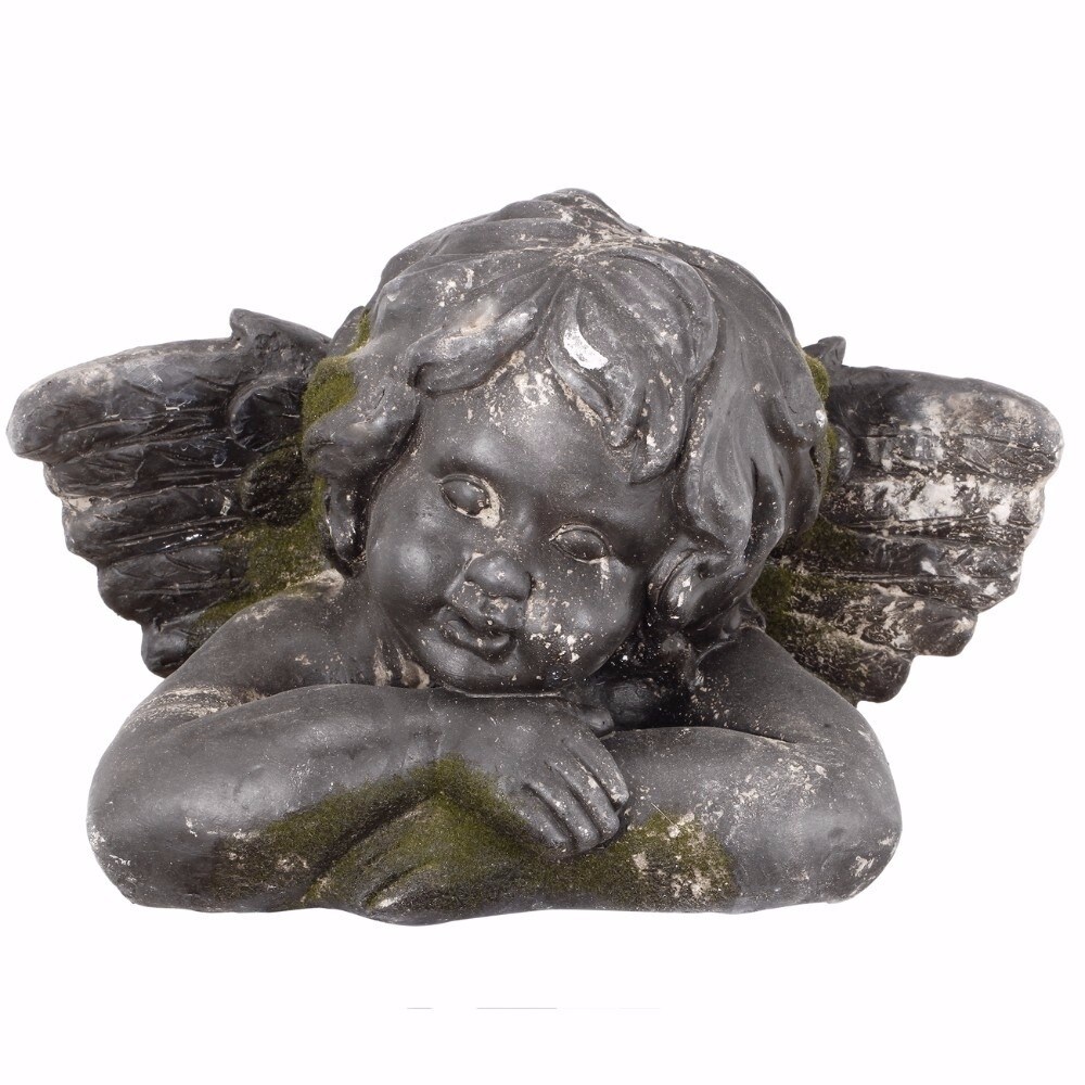 Serene Ceramic Sculpture of Resting Angel, Gray