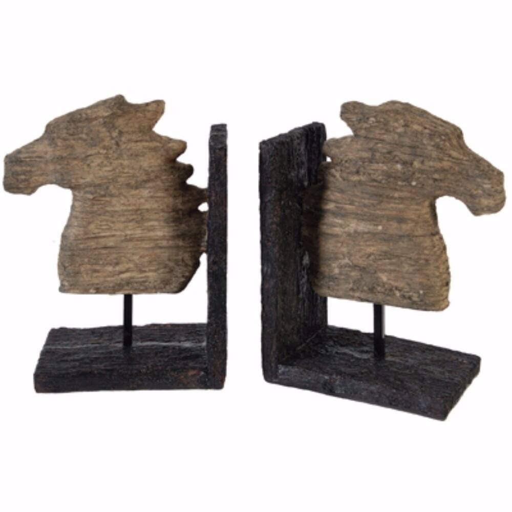 Set of 2 Rustic Horse Bookends - Dark brown