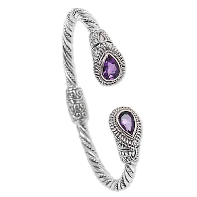 NOVICA Handmade Sterling Silver Bright Eyes Amethyst Bracelet (Indonesia)