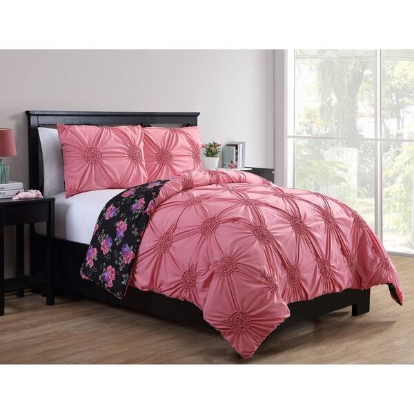 Vcny Home Davina Reversible Comforter Set Black Pink Davina Reversible Comforter Set