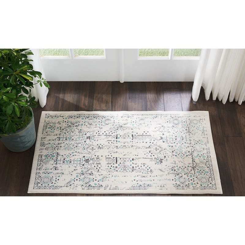 Silver Screen Distressed Floral Area Rug