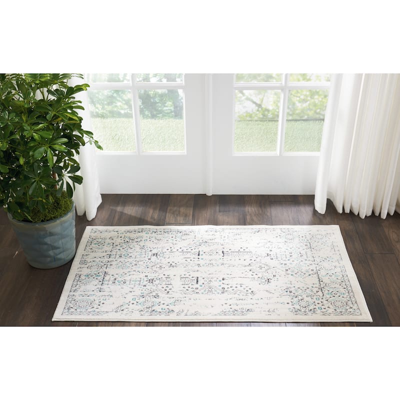 Silver Screen Distressed Floral Area Rug