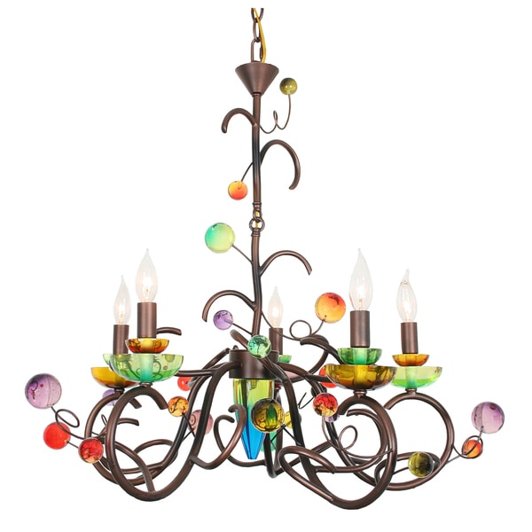 Van Teal 800350 Copa Cabana Copper Finish Metal Chandelier With Van Teal 800350 Copa Cabana Copper Finish Metal Chandelier With Multicolored Acrylic Shades