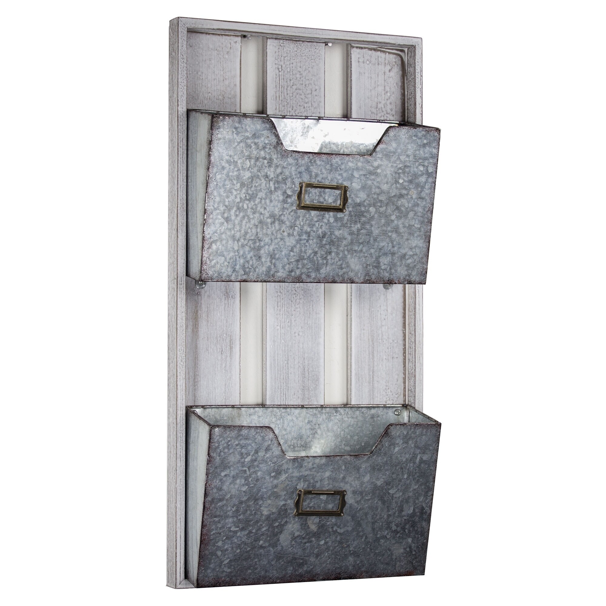 Shabby Chic Rustic Tin Metal Wall Mountable Paper File Holder Organiser 
