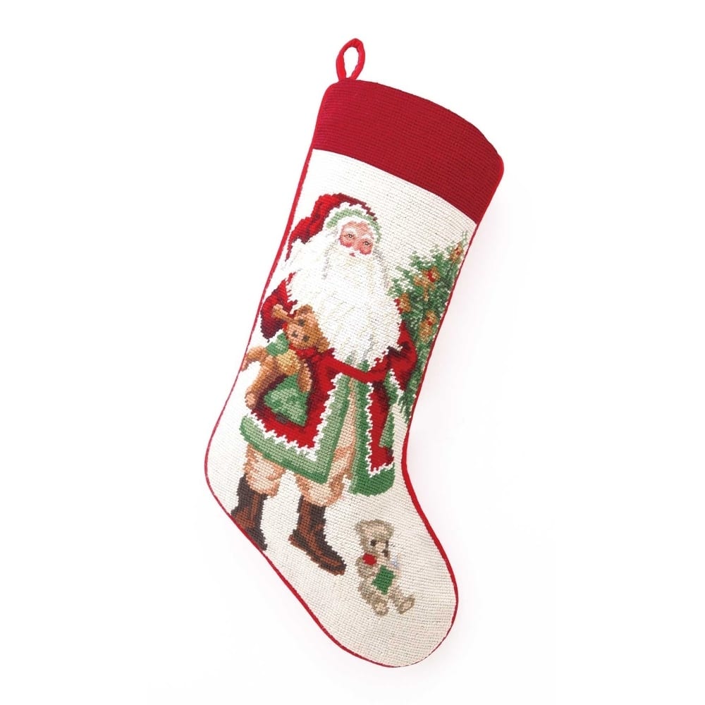 Lynn Haney Teddy Bear Santa Needlepoint Stocking